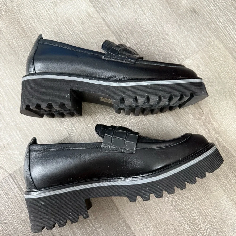 M.Gemi The Elsa Black Loafers Classic Croc Animal Shoes Leather Preppy 37 7 - Picture 7 of 10